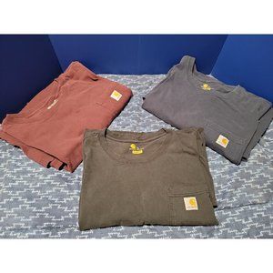 CARHARTT MEN POCKET WORKWEAR T-SHIRTS lot of 3 Sz 4XL Maroon Blue Black Used